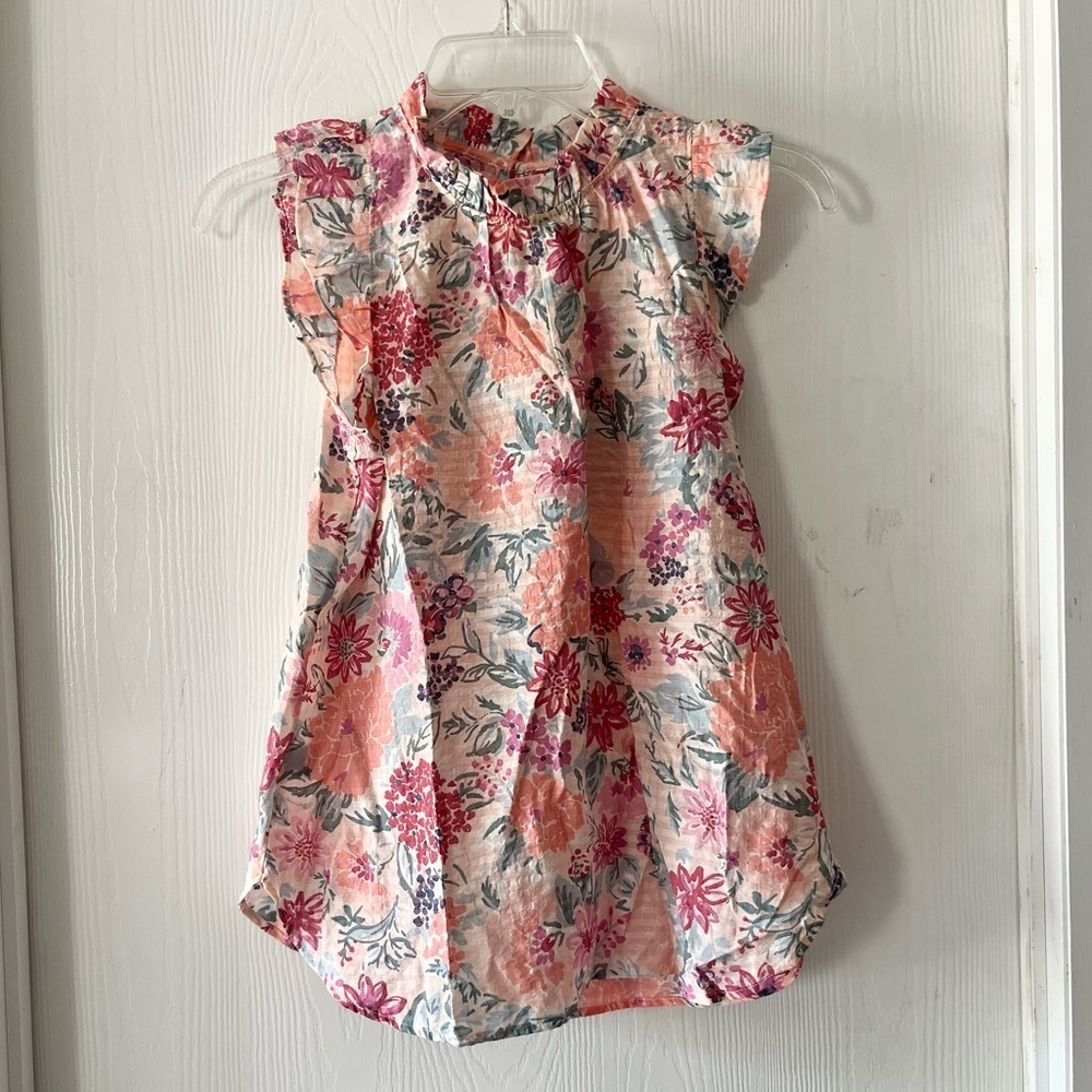 LOFT Stripped Sheer Floral Flutter Sleeve Cap Top